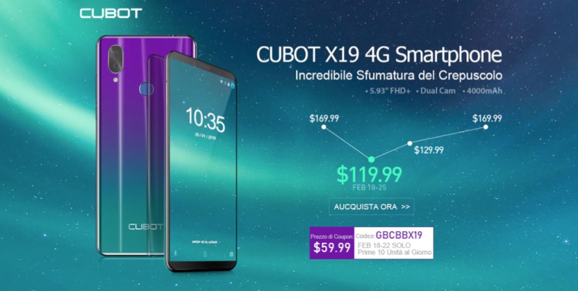 CUBOT X19 in promozione a soli 59.99$!