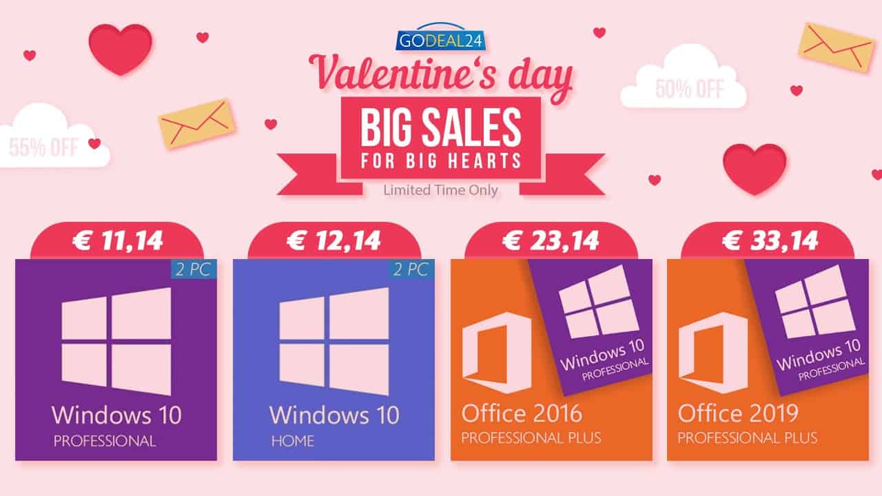 Un regalo per San Valentino da GoDeal24 – Offerte per coppie licenze Windows