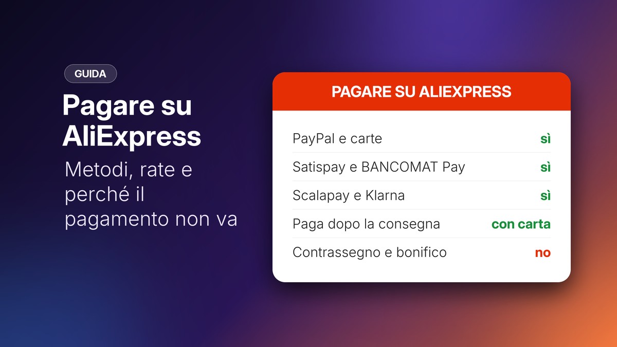 Metodi di pagamento su AliExpress: PayPal, carte, Satispay, Scalapay, Klarna, niente contrassegno