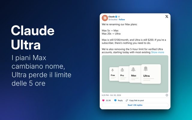 Claude: il piano Max 20x si chiama Ultra e perde il limite delle 5 ore