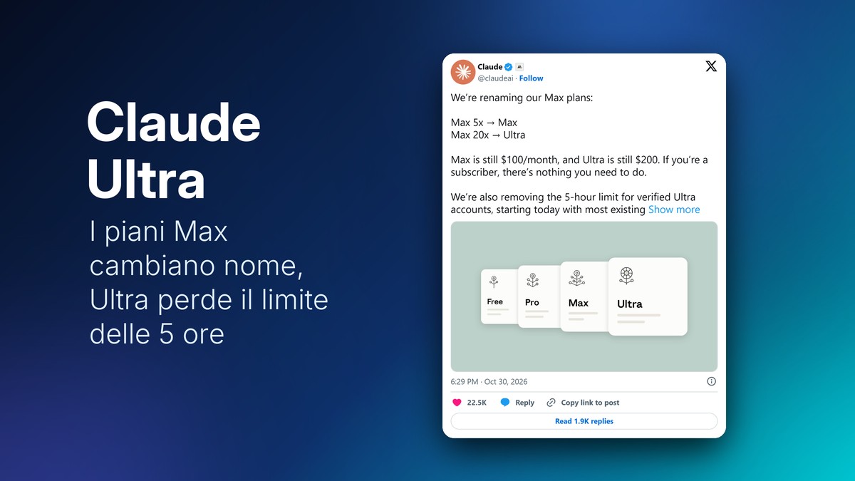 Post di Claude su X che annuncia i nuovi nomi dei piani Max e Ultra