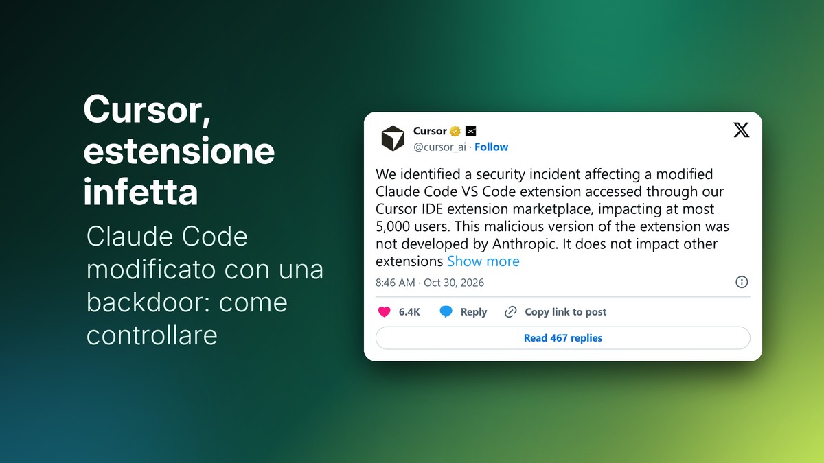 Post di Cursor su X che annuncia l'incidente di sicurezza dell'estensione Claude Code