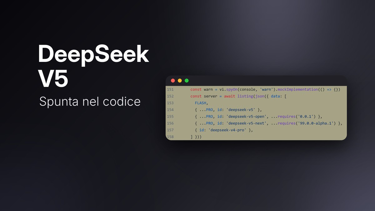 Le righe del file provider.spec.ts di DeepSeek Harness con i nomi deepseek-v5, deepseek-v5-open e deepseek-v5-next