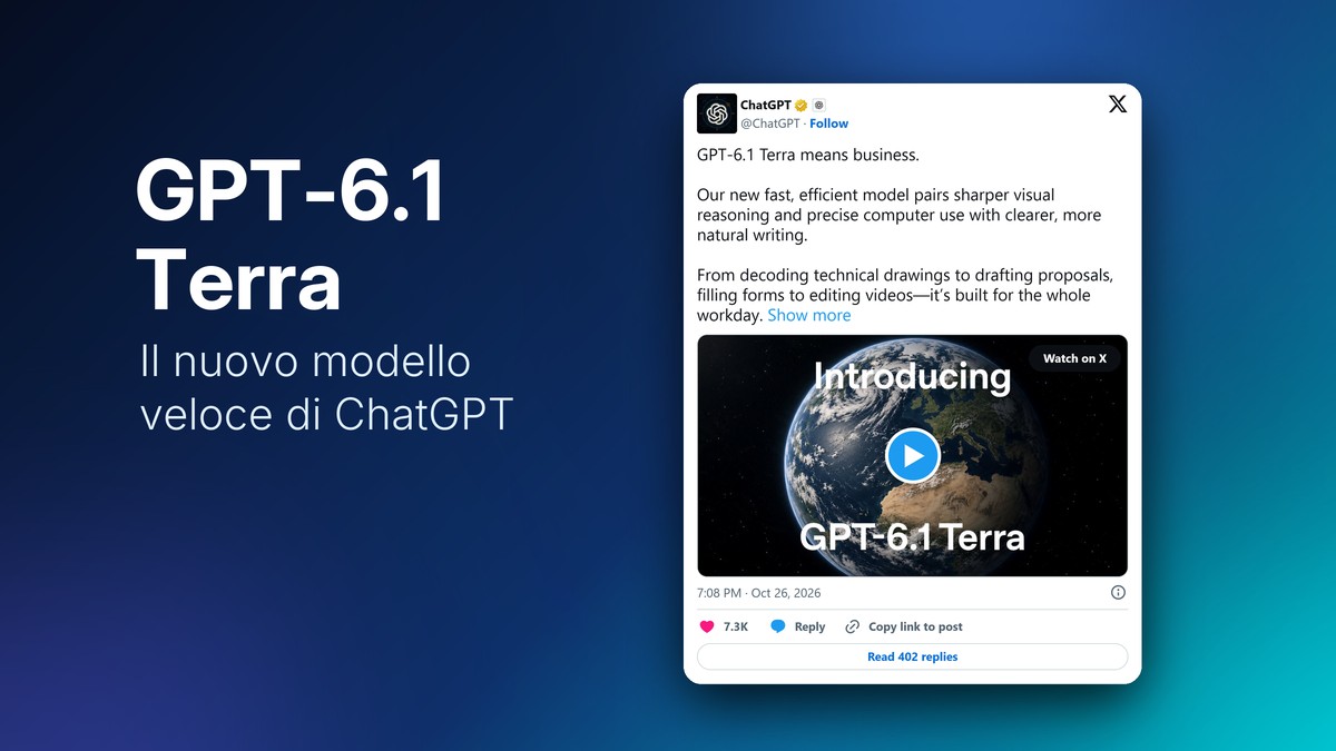 Post ufficiale di ChatGPT su X che presenta GPT-6.1 Terra