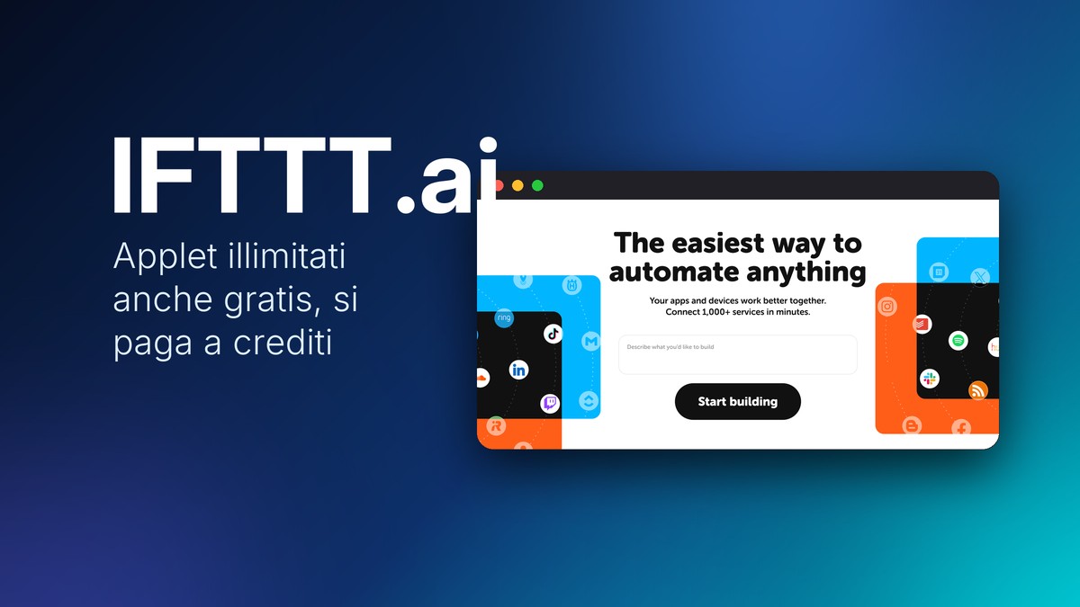 Home page di IFTTT.ai con la scritta The easiest way to automate anything