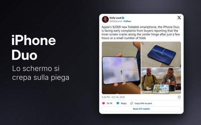 iPhone Duo, lo schermo si crepa sulla piega: cosa dice Apple