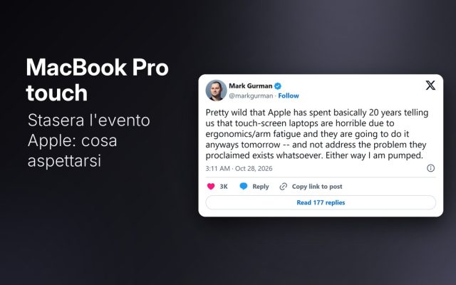 MacBook Pro touchscreen: stasera l’evento Apple, cosa aspettarsi