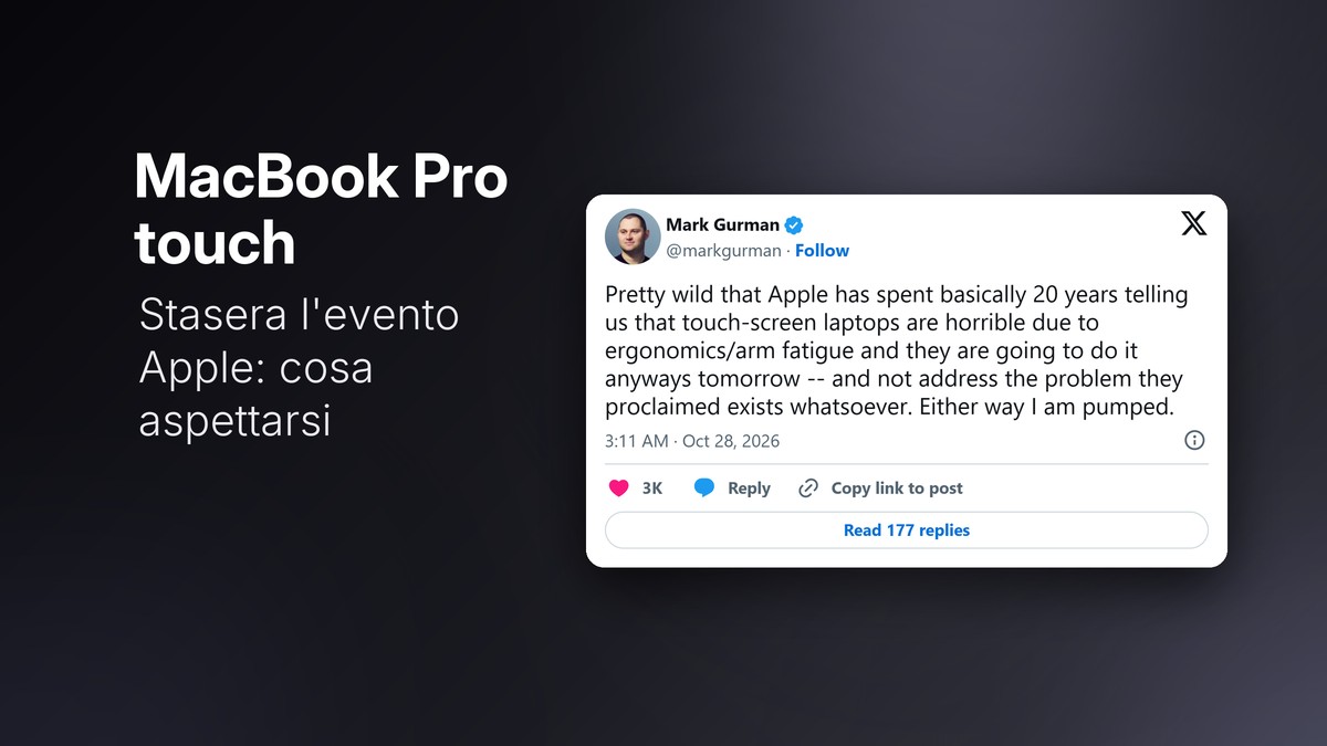 Post di Mark Gurman su X sul MacBook Pro touchscreen
