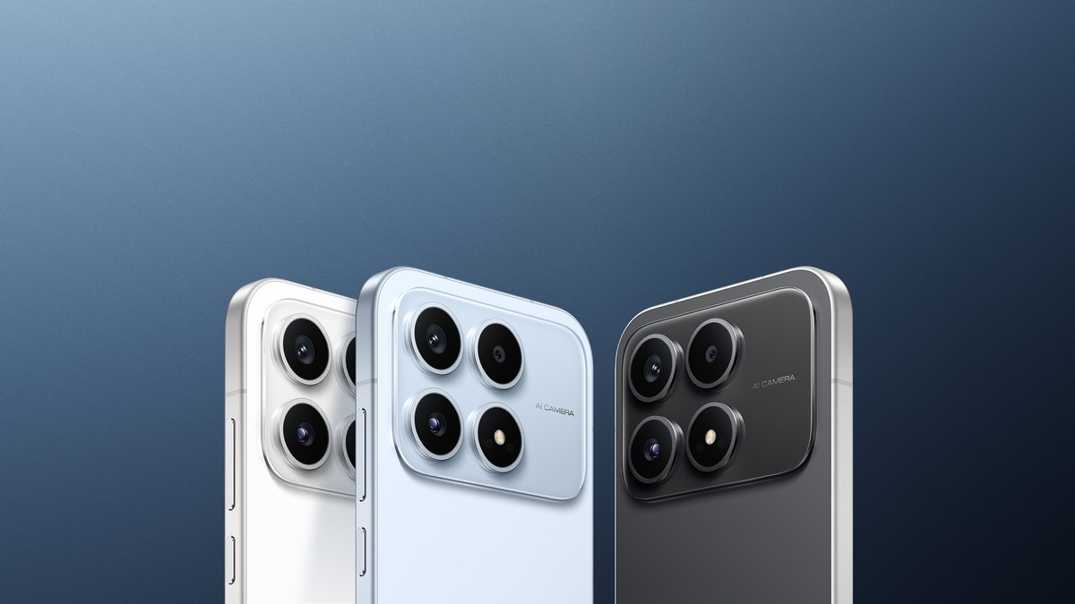 POCO X8s nei tre colori blu, nero e bianco, foto ufficiale