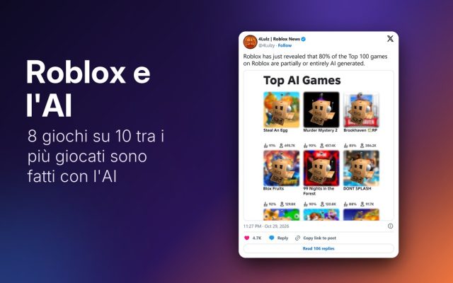 Roblox: 8 giochi su 10 tra i più giocati sono fatti con l’AI