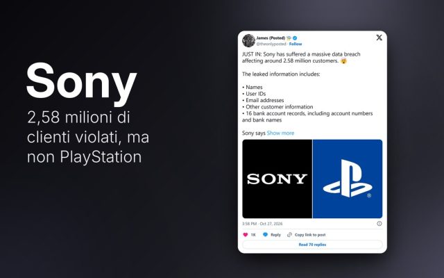 Sony, violati i dati di 2,58 milioni di clienti: ma non è PlayStation